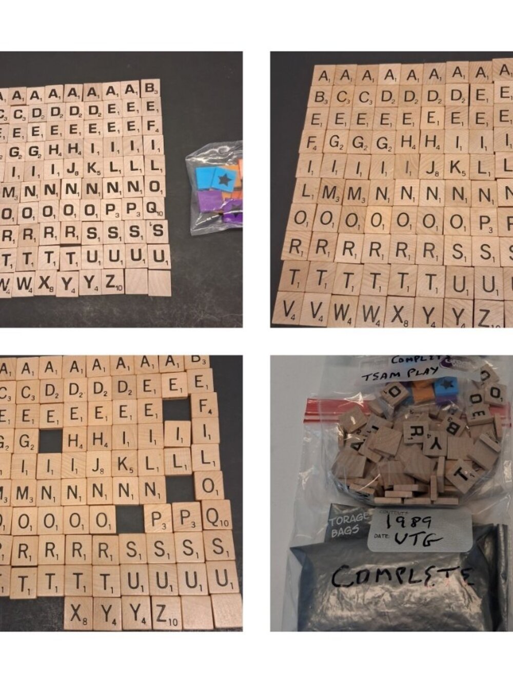 VTG Scrabble Wooden Tile Lot 293 pcs 1989 & 2012 Complete + 1976 Partial 93/100